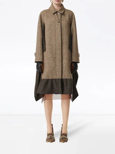 Shop Burberry Scarf Detail Wool Mohair Tweed Car Coat In Brown