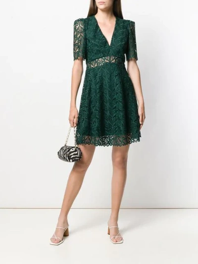 Shop Sandro V-neck Lace Short Dress In Green