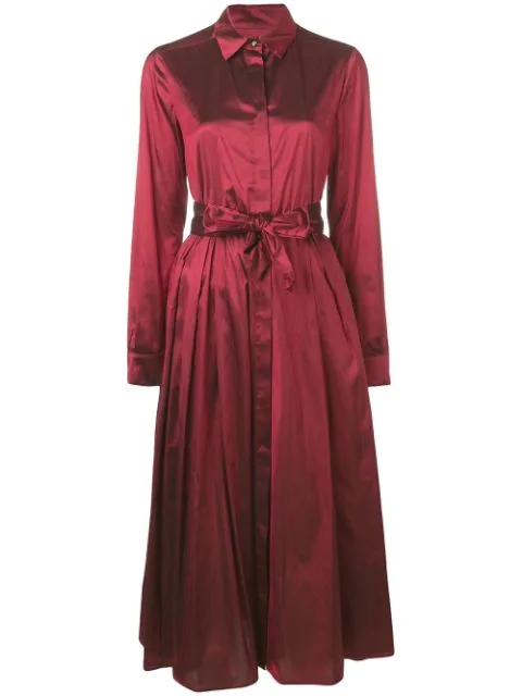 red midi shirt dress