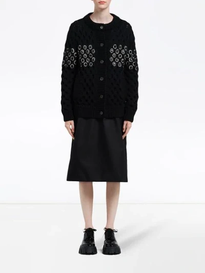 Shop Prada Embellished Panel Knit Cardigan In Black
