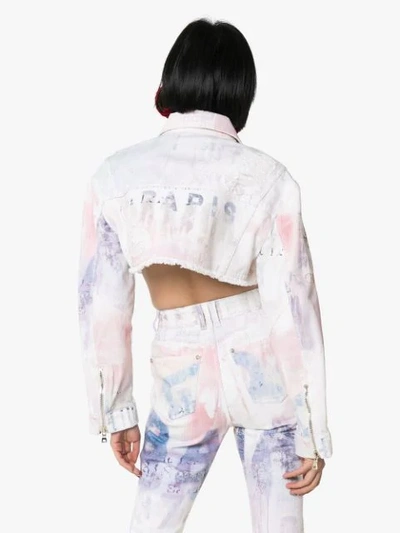 Shop Balmain Spray-paint Cropped Denim Jacket In White