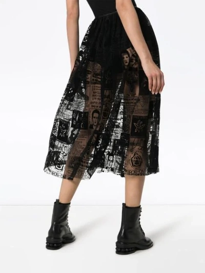 ASHLEY WILLIAMS MAGAZINE PRINT MESH MIDI SKIRT - 黑色