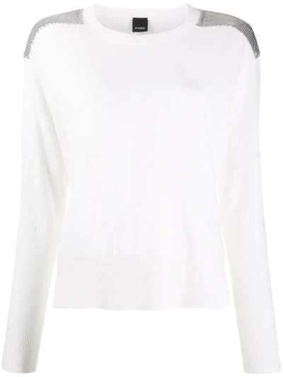 Shop Pinko Embellished Shoulder Knitted Top In White