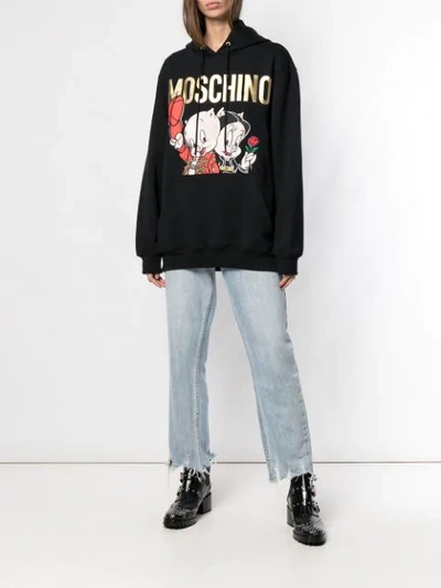 Shop Moschino X Looney Tunes Embroidered Hoodie In Black