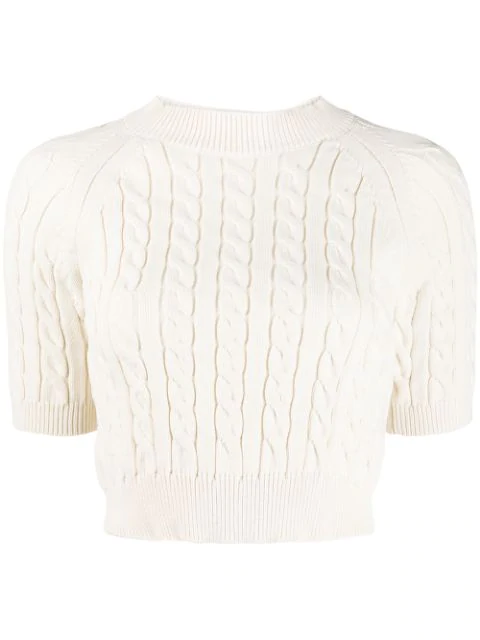 white cropped cable knit sweater