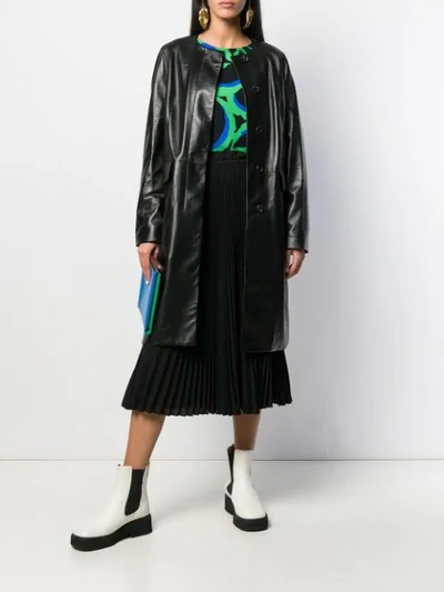 Shop Marni Leather Overcoat In Black