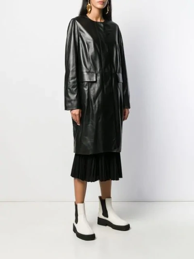 Shop Marni Leather Overcoat In Black