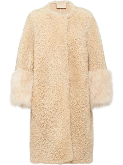 Shop Prada Shearling Oversized Coat In Brown