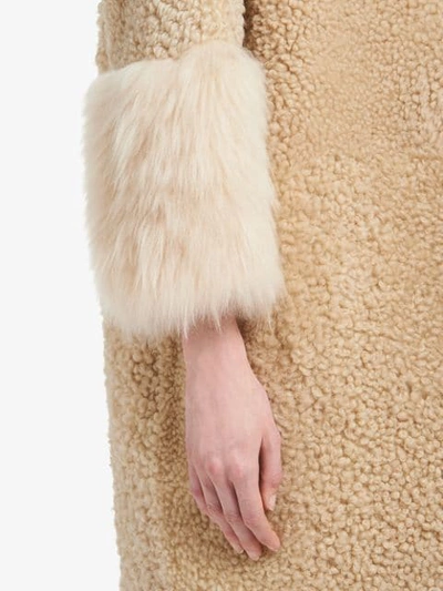 Shop Prada Shearling Oversized Coat In Brown