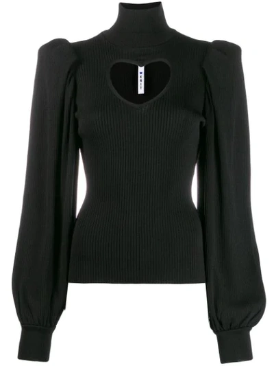 Shop Msgm Cut-out Heart Ribbed Jumper In Black