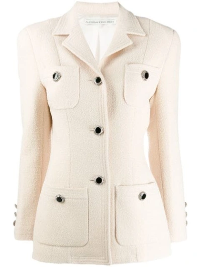 Shop Alessandra Rich Crystal Button-embellished Blazer In Neutrals