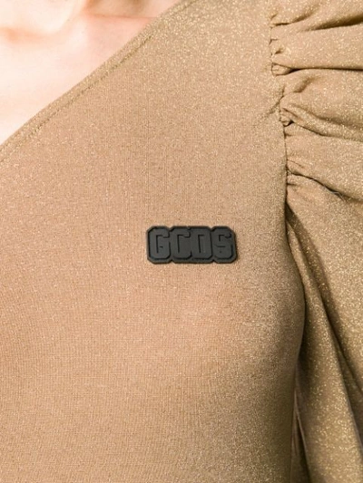 Shop Gcds Lurex One-shoulder Bodysuit In Gold