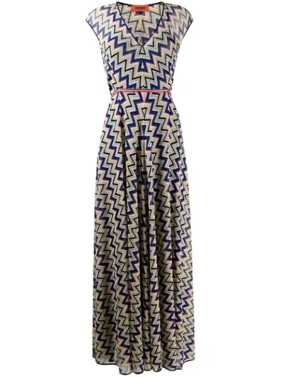 Shop Missoni Zigzag Print Dress In Blue ,neutral