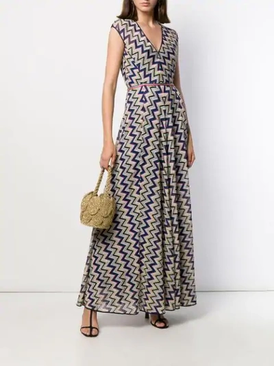 Shop Missoni Zigzag Print Dress In Blue ,neutral