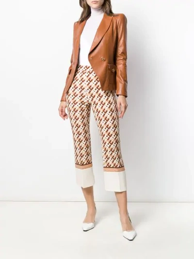 Shop Elisabetta Franchi Textured Blazer Jacket In Brown
