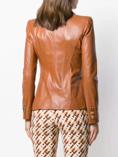 Shop Elisabetta Franchi Textured Blazer Jacket In Brown