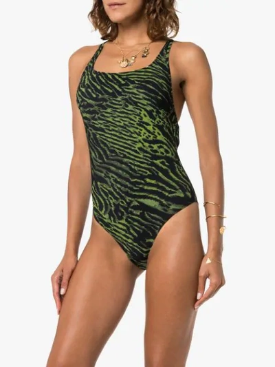 Shop Ganni Badeanzug Mit Tiger-print In Green