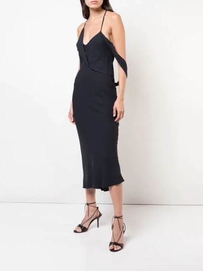 Shop Michelle Mason Draped Cowl Midi Dress In Black