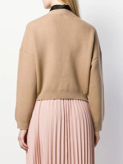 Shop Red Valentino Cropped Cardigan With Tie Neck In 954 Camello