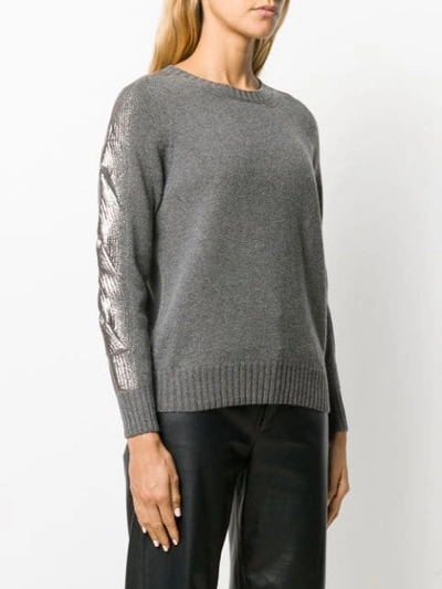 Shop D-exterior Metallic Print Sleeve Jumper In Grey