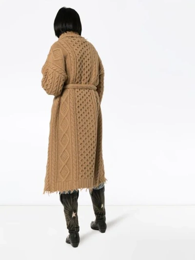 Shop Alanui Fisherman Cable-knit Longline Cardigan In Brown