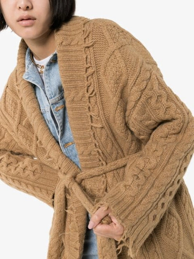 Shop Alanui Fisherman Cable-knit Longline Cardigan In Brown