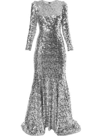 Shop Dolce & Gabbana Sequinned Evening Gown In Silver