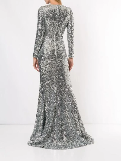 Shop Dolce & Gabbana Sequinned Evening Gown In Silver