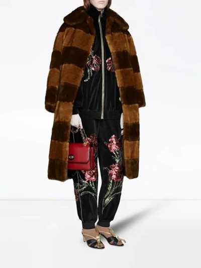 Shop Gucci Chenille Jogging Pants With Floral Patches In Black