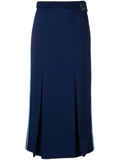 Shop Prada Side Striped Pleated Skirt In Blue