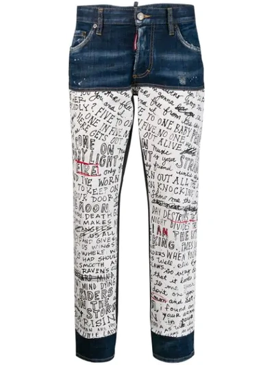 Shop Dsquared2 Handwriting Print Jeans In Blue