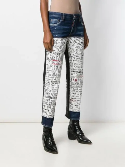 Shop Dsquared2 Handwriting Print Jeans In Blue