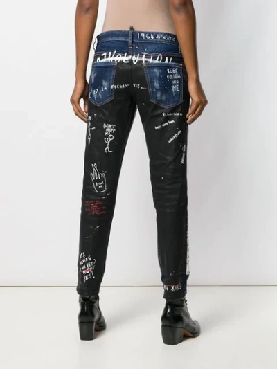 Shop Dsquared2 Handwriting Print Jeans In Blue