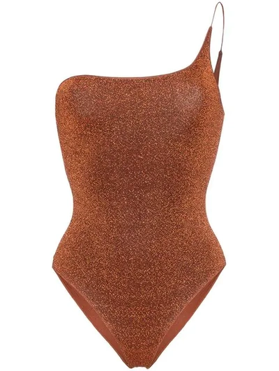 Shop Oseree Lumiere Lure One Shoulder Swimsuit In Brown