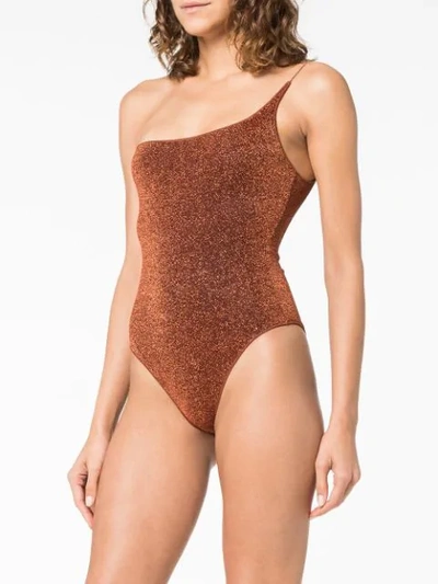 Shop Oseree Lumiere Lure One Shoulder Swimsuit In Brown