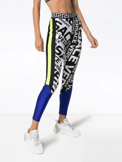 Shop Versace Logo-print Panelled Leggings In Multicolour