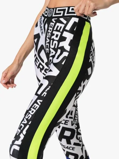 Shop Versace Logo-print Panelled Leggings In Multicolour