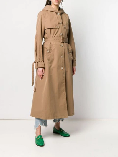 Shop Gucci Hooded Trench Coat In Brown