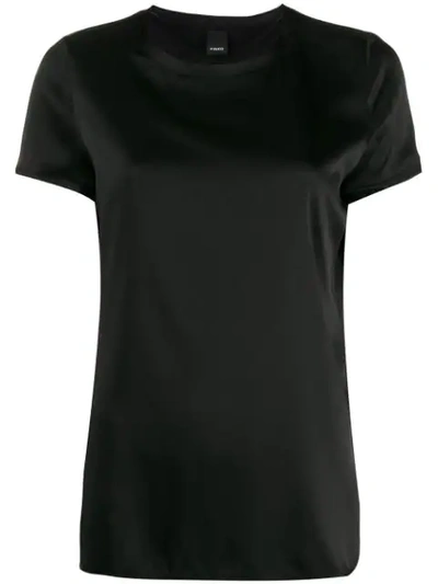 Shop Pinko Satin Stretch T-shirt In Black