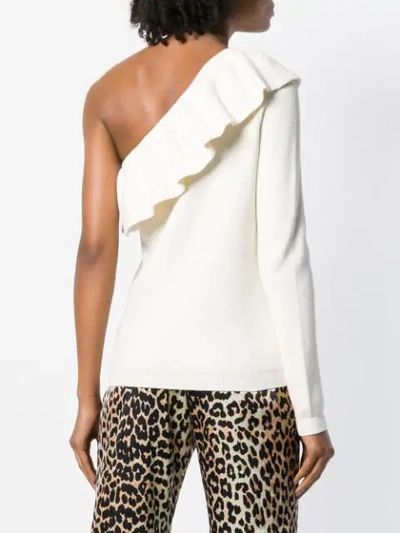 Shop Ganni Frill-trim Off-shoulder Sweater - White