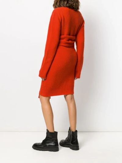 Shop Bottega Veneta Intrecciato Weave Knitted Dress In Red