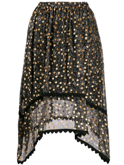 VELVET-FLOCKED FLORAL-PRINT SKIRT