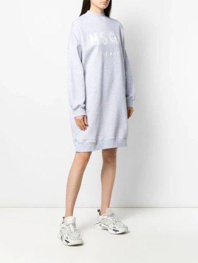 Shop Msgm Logo Print Sweater Dress In Grey
