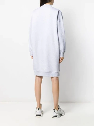 Shop Msgm Logo Print Sweater Dress In Grey