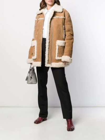 Shop Maison Margiela Zipped Shearling Coat In Neutrals