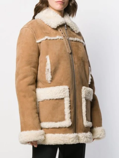 Shop Maison Margiela Zipped Shearling Coat In Neutrals