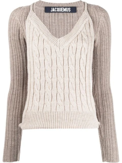 Shop Jacquemus Layered Style Knitted Jumper In Neutrals