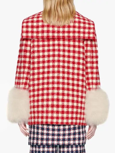 Shop Gucci Tweed Jacket With Feathers In 9541 Red