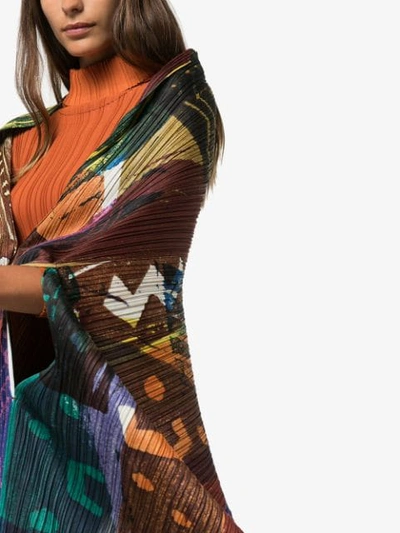 Shop Issey Miyake Printed Plissé Pleated Cape In 30 Multicoloured