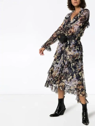 Shop Zimmermann Midnight Wisteria Floral Print Midi Dress In Blue